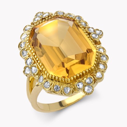 Antique Inspired Octagonal Orange Topaz Ring in 18ct Yellow Gold