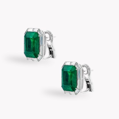 Masterpiece 14.07ct Muzo Emerald and Diamond Art Deco Inspired Earrings