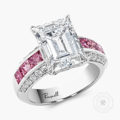 Masterpiece Emerald Cut 5.02ct Diamond and Fancy Pink Diamond Ring