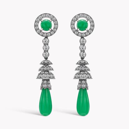 Art Deco Jadeite & Diamond Earrings in Platinum 