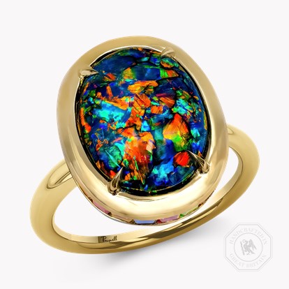 Masterpiece Skimming Stone Australian Black Opal, Sapphire, Paraiba, Ruby and Tsavorite Ring