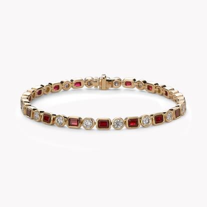 Emerald Cut Ruby and Diamond Bracelet 6.70ct in 18ct Yellow Gold