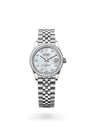 Datejust 31 * Oyster, 31 mm, Oystersteel, white gold and diamonds with a White mother-of-pearl set with diamonds Diamond-set bezel and Jubilee, five-piece links bracelet