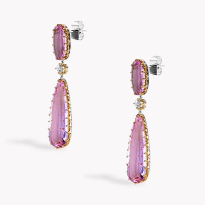 Victorian Pear Shaped Pink Topaz and Diamond Drop Earrings