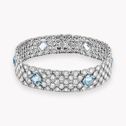 Charles Holl Art Deco 5.48ct Aquamarine and Diamond Bracelet