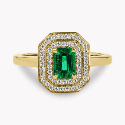 Octagonal Cut 0.62ct Emerald and Diamond Cluster Ring