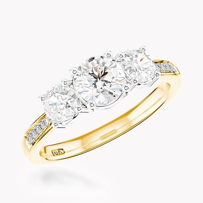 0.61ct Diamond Three-Stone Ring Yellow Gold and Platinum Duchess Setting