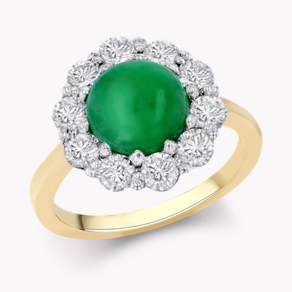 Cabochon Jadeite and Diamond Ring 2.34ct in 18ct Yellow Gold