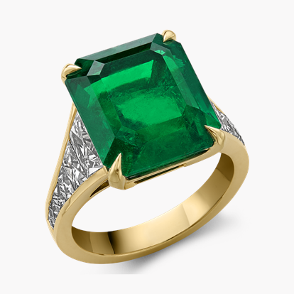 Masterpiece Pragnell Setting Colombian Emerald Ring 8.58cts in 18ct Yellow Gold