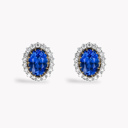 Oval Cut Sri Lankan Sapphire and Diamond Earrings
