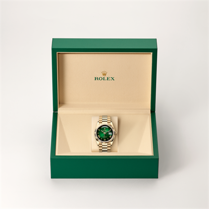 Day-Date 36, Oyster, 36 mm, yellow gold watch inside presentation box