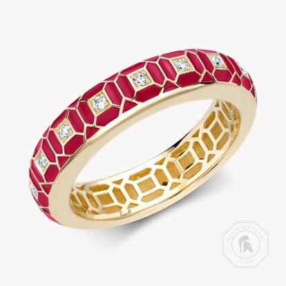 Revival Enamel and Diamond Ring 0.16ct in 18ct Yellow Gold