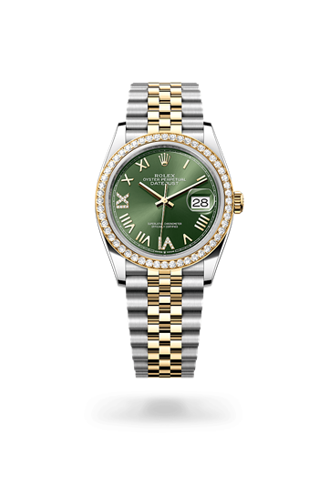 Datejust 36 * Oyster, 36 mm, Oystersteel, yellow gold and diamonds with a Bright black set with diamonds Diamond-set bezel and Jubilee, five-piece links bracelet