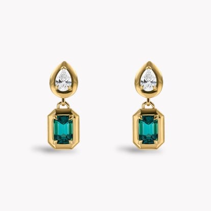 Skimming Stone 2.23ct Lagoon Tourmaline and Diamond Drop Earrings in 18ct Yellow Gold