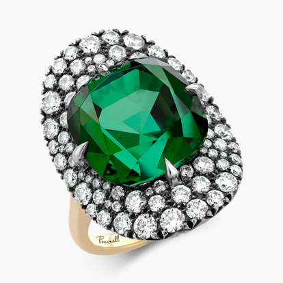 Masterpiece Snowstorm 15.67ct Green Tourmaline and Diamond Cocktail Ring in 18ct Yellow and White Gold