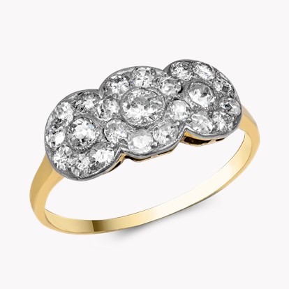 Old Cut Diamond Three Stone Cluster Ring