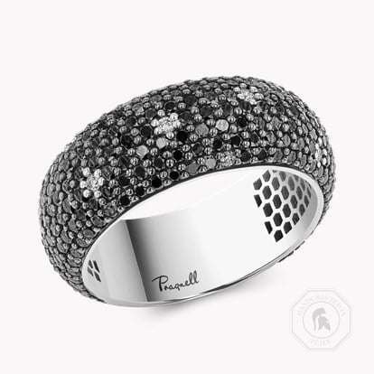 Wide White and Black Diamond Midnight Dress Ring in 18ct White Gold