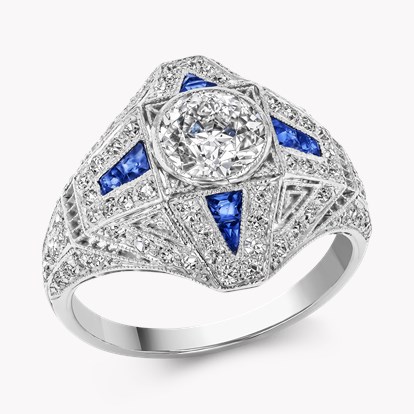 Old Cut Diamond and Sapphire Cluster Ring