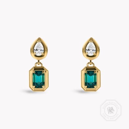Skimming Stone 2.23ct Lagoon Tourmaline and Diamond Drop Earrings in 18ct Yellow Gold