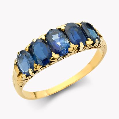 Victorian Five Stone Oval Sapphire Ring in 18ct Yellow Gold