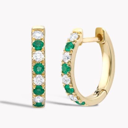 Emerald & Diamond Half Hoop Earrings 0.47ct in 18ct Yellow Gold