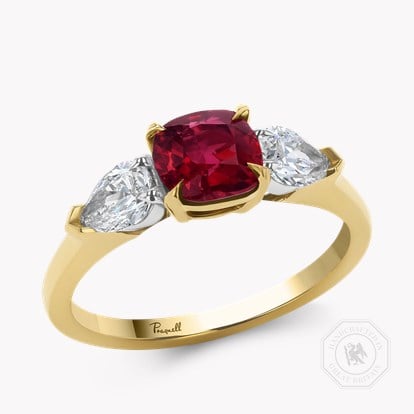 Cushion Cut 1.62ct Burmese Ruby and Diamond Ring