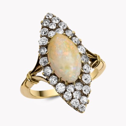 Edwardian Cabochon Cut Opal and Diamond Dress Ring