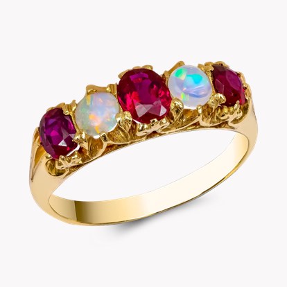 Cushion Cut Ruby and Opal Ring