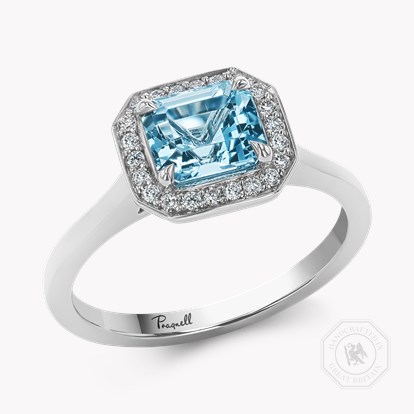 Emerald Cut 1.13ct Lukusuzi Aquamarine and Diamond Ring in Platinum