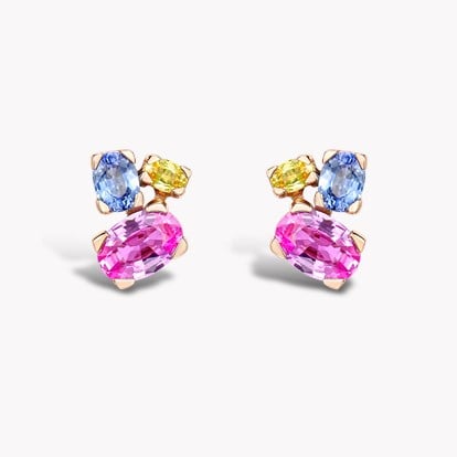 Rainbow Multi Sapphire Stud Earrings 1.76ct in 18ct Rose Gold