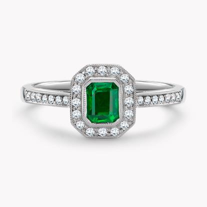 Octagonal Cut Emerald Ring 0.44ct in 18ct White Gold