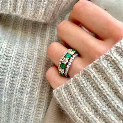 Seven Stone Emerald and Diamond Ring