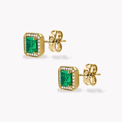 Square Cut 1.92ct Emerald and Diamond Stud Earrings