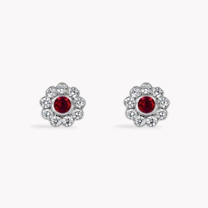 Contemporary Ruby and Diamond Earrings in Platinum