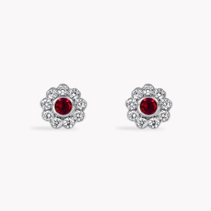 Contemporary Ruby and Diamond Earrings in Platinum