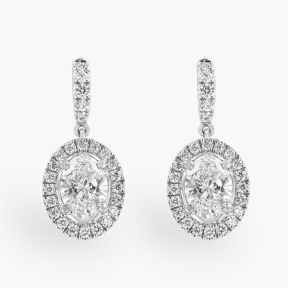 Celestial 1.40ct Oval Cut Diamond Cluster Drop Earrings in Platinum