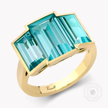 Masterpiece Kingdom 6.06ct Paraiba Tourmaline Three Stone Ring in 18ct Yellow Gold