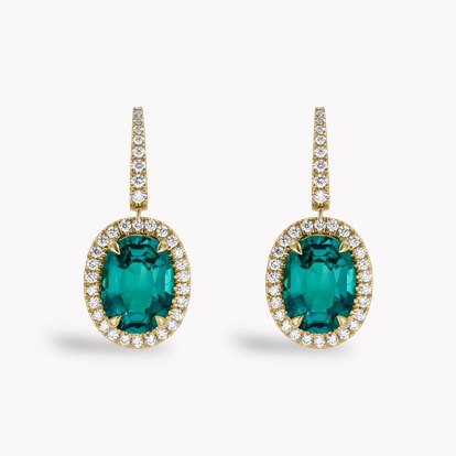Oval Cut 4.01ct Lagoon Tourmaline and Diamond Earrings in 18ct Yellow Gold