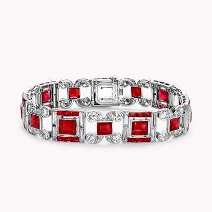 Art Deco Cartier Burmese Ruby & Diamond Bracelet in Platinum and White Gold
