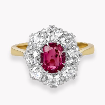 Oval Cut 1.06ct Burma Ruby and Diamond Cluster Ring