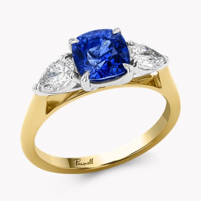Cushion Cut 1.96ct Sri Lankan Sapphire and Diamond Ring in 18ct Yellow Gold and Platinum