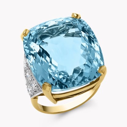 Cushion Cut 33.20ct Aquamarine and Diamond Solitaire Ring