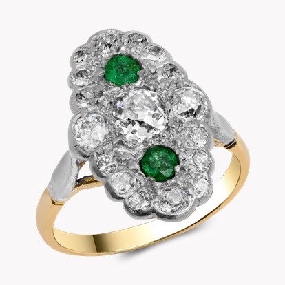 Edwardian Old Cut Emerald and Diamond Dress Ring