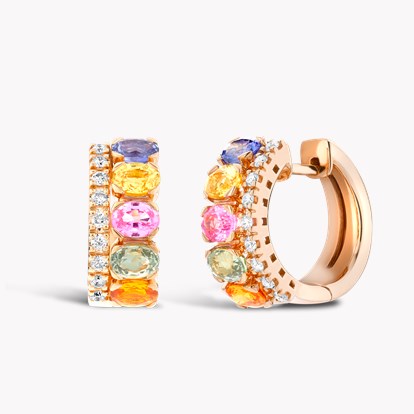 Rainbow Sapphire & Diamond Hoop Earrings 2.04ct in 18ct Rose Gold