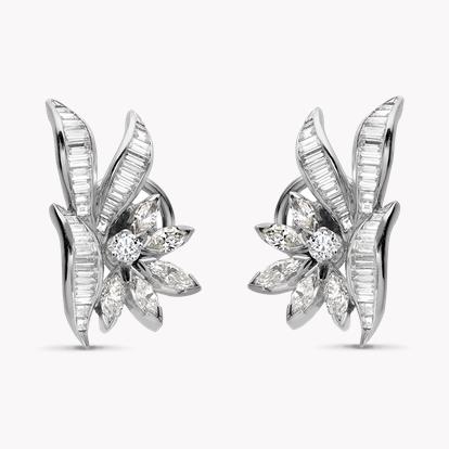 Art Deco Floral Diamond Ear Studs 3.68ct in White Gold