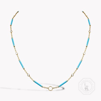 Brilliant Cut 0.96ct Diamond Turquoise Enamel Barrel Link Chain