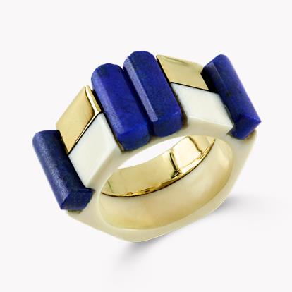 Retro French Blue Lapis Ring in Yellow Gold