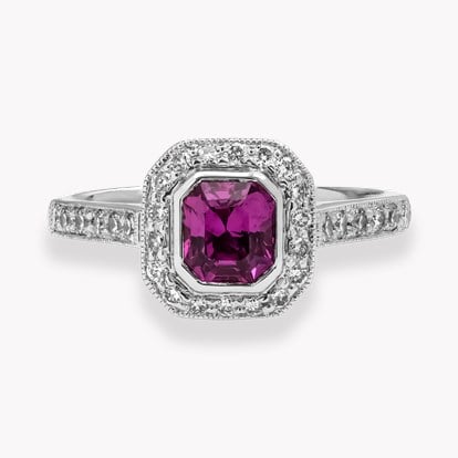 Octagonal Cut Pink Sapphire and diamond Cluster Ring