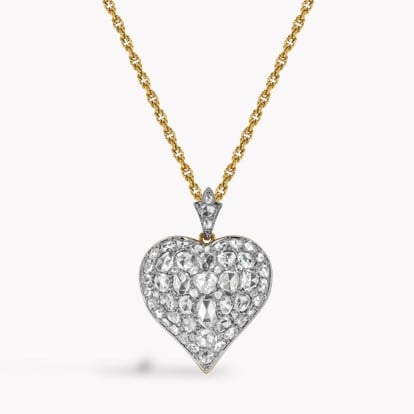 Victorian Rose Cut Diamond Heart Pendant in Platinum & 18ct Yellow Gold