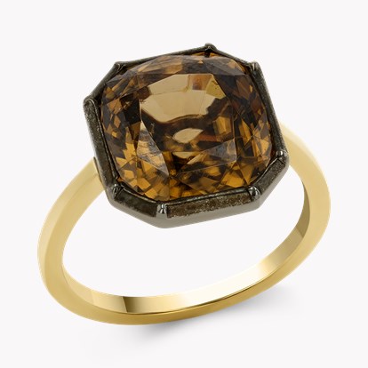 Cushion Cut Brown Zircon Ring In Silver and Yellow Gold
